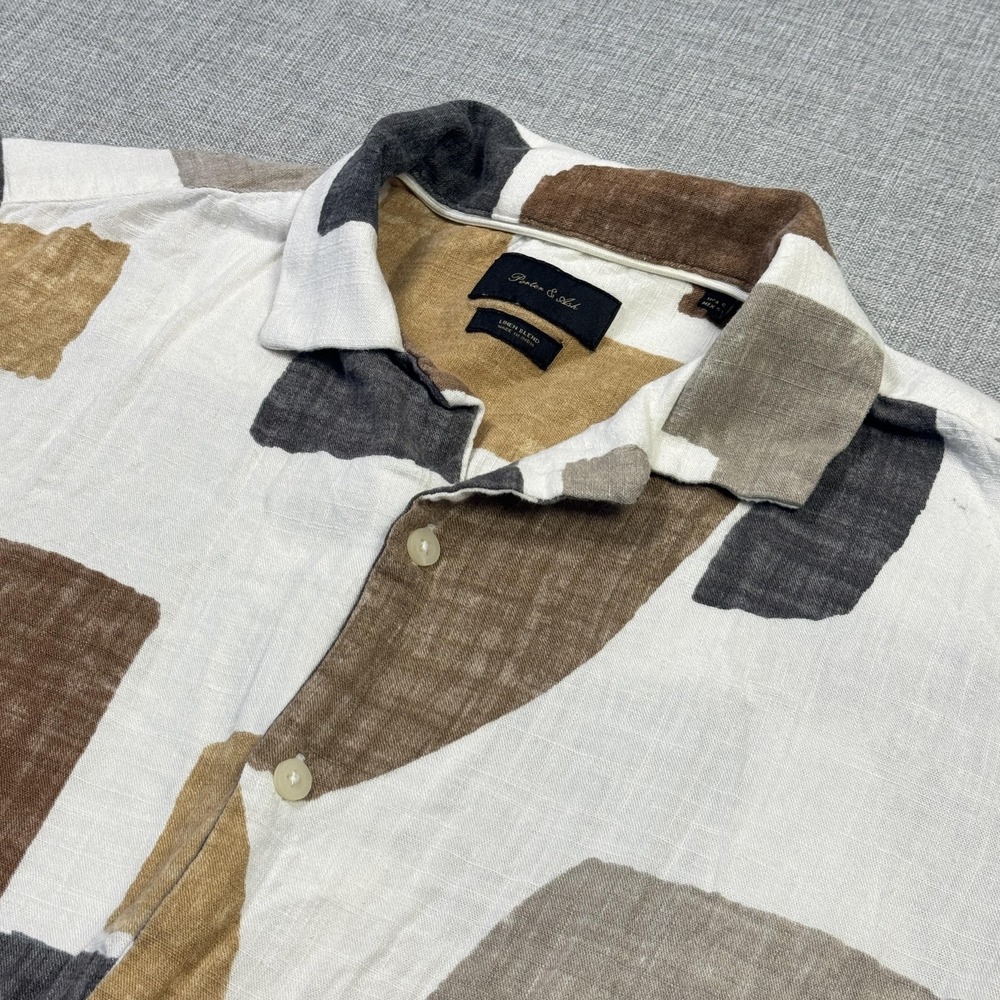 Porter & Ash Rayon Linen Geometric Button-Up Shirt Men S Multicolor Short Sleeve